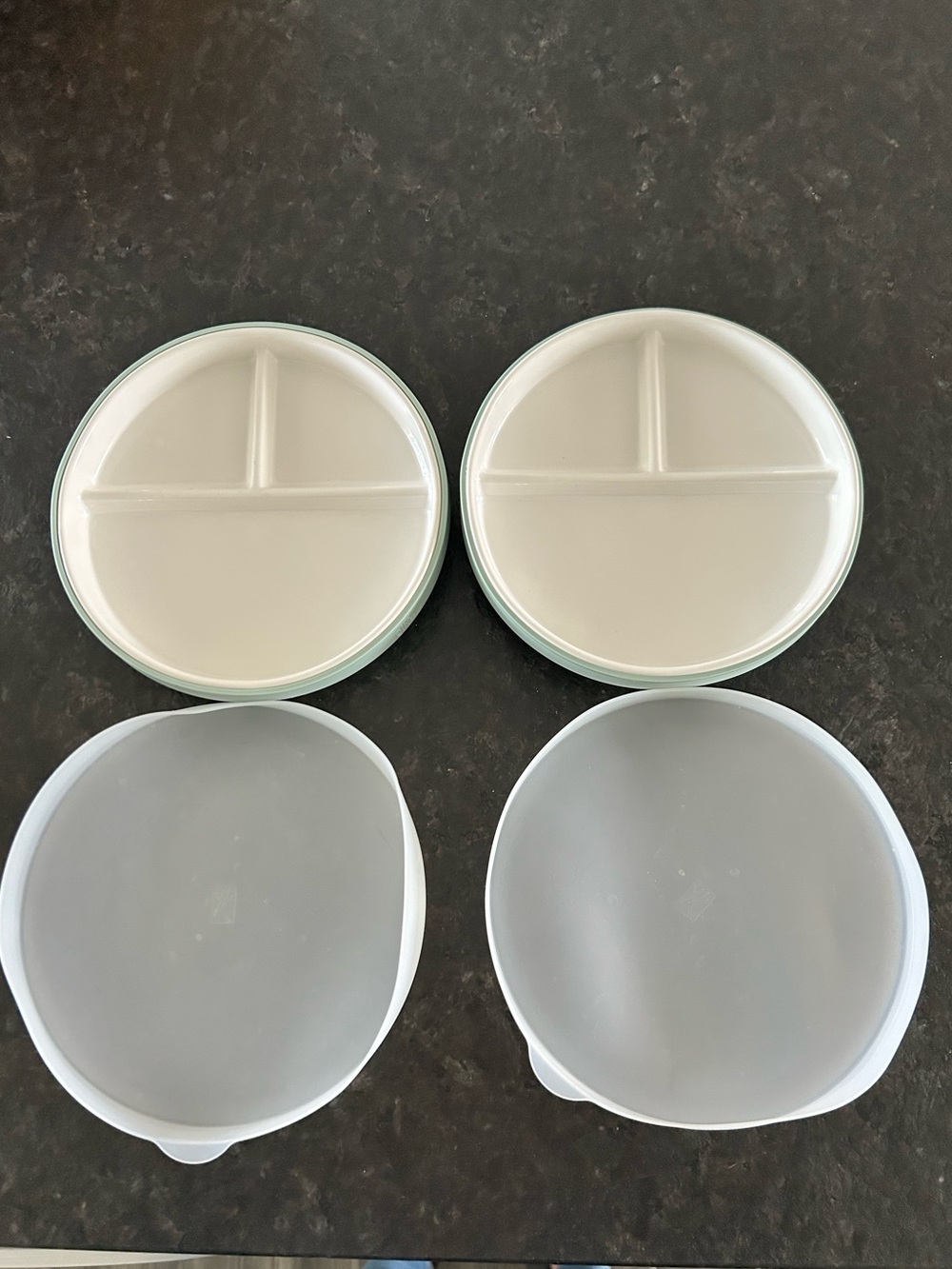 2 Round Divided Meal Prep Containers toddler plates ceramic silicone non slip